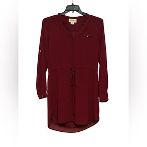 Wishful Park Medium Burgundy Shirt Dress Polyester Above Knee Slip Comfort